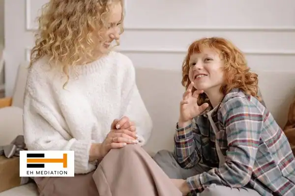 Happy mother and child after sorting child arrangements mediation Basingstoke